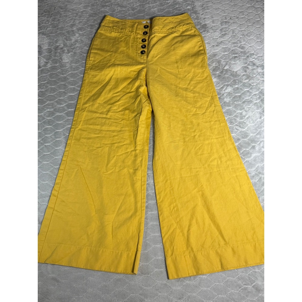 Boden Yellow Wide Leg Pants Women US 10P Button Fly Y2K Streetwear Baggy Fit